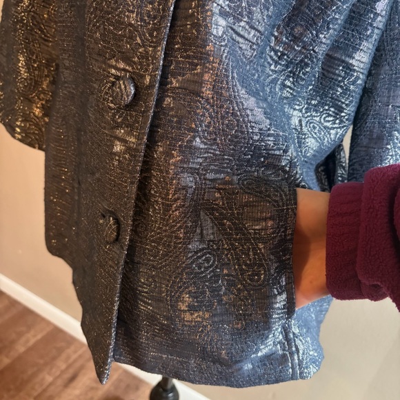 Alfred Dunner Silver Gray Metallic Paisley Blazer Jacket 3/4 Sleeve Shimmer 14P - Picture 6 of 15